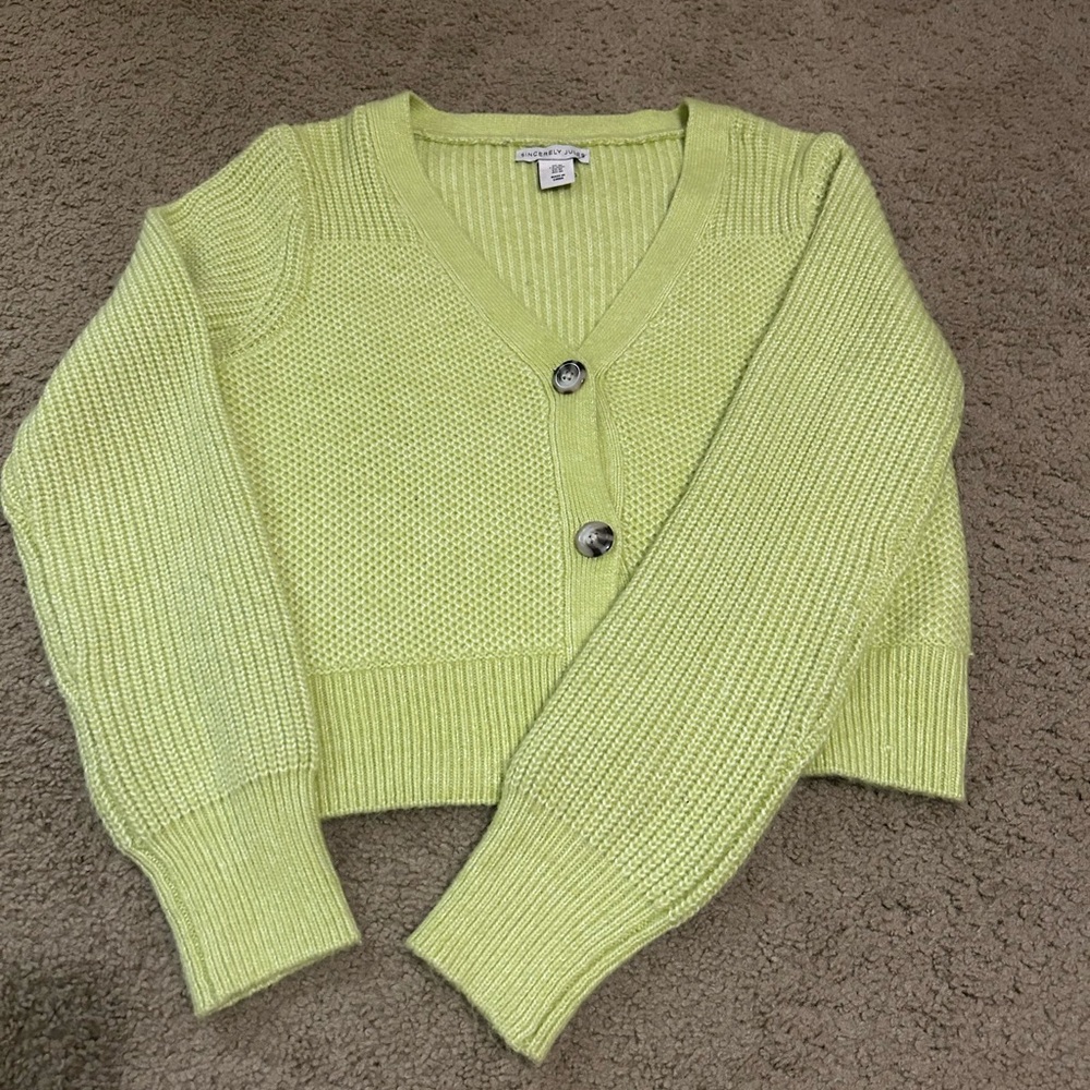 Sincerely Jules Green Cardigan V-Neck Ribbed Sweater